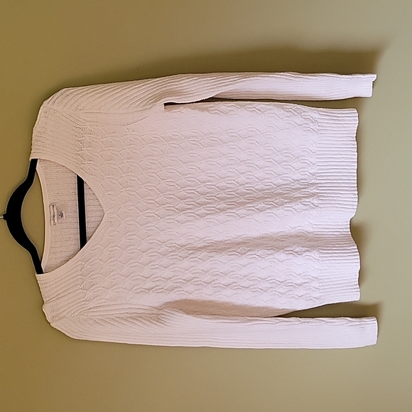 croft & barrow Sweaters - Crofts & Barrow Sweater White Rib Cable Knit Long Sleeve V- Neck Size Medium